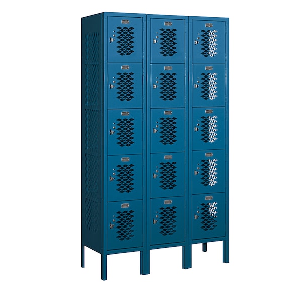 5 Tier Box Vented Locker, 36"Wx66"Hx12"D, 15 Door, Blue, Unassembled